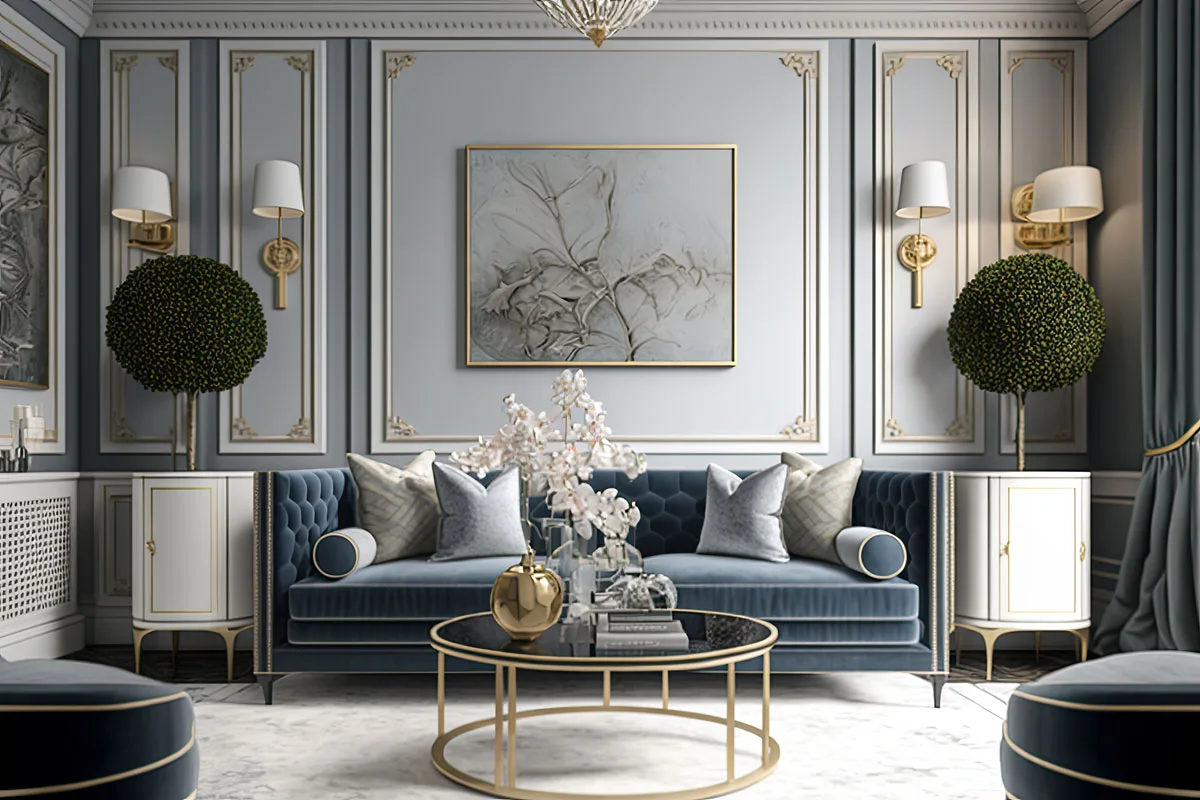 Hollywood glam enterijer dnevne sobe